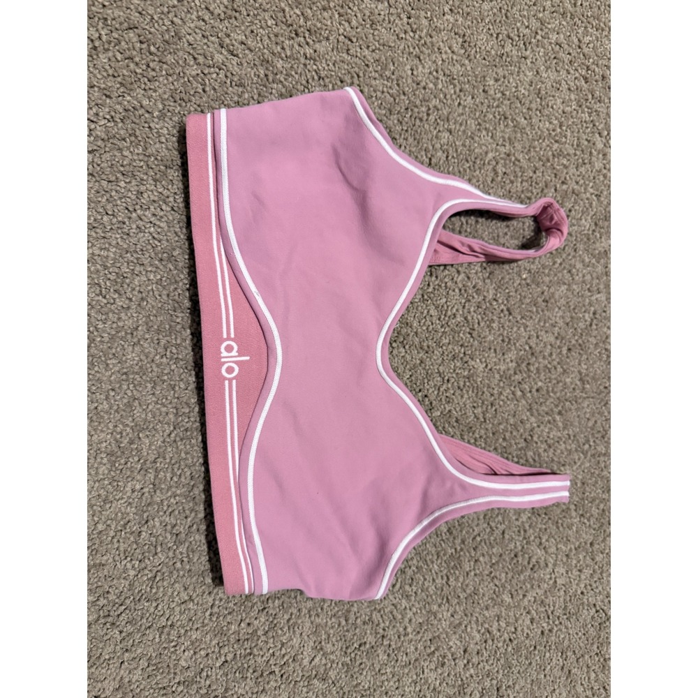 Alo Yoga Airbrush Heart Throb Bra Pink Wild Rose/White M